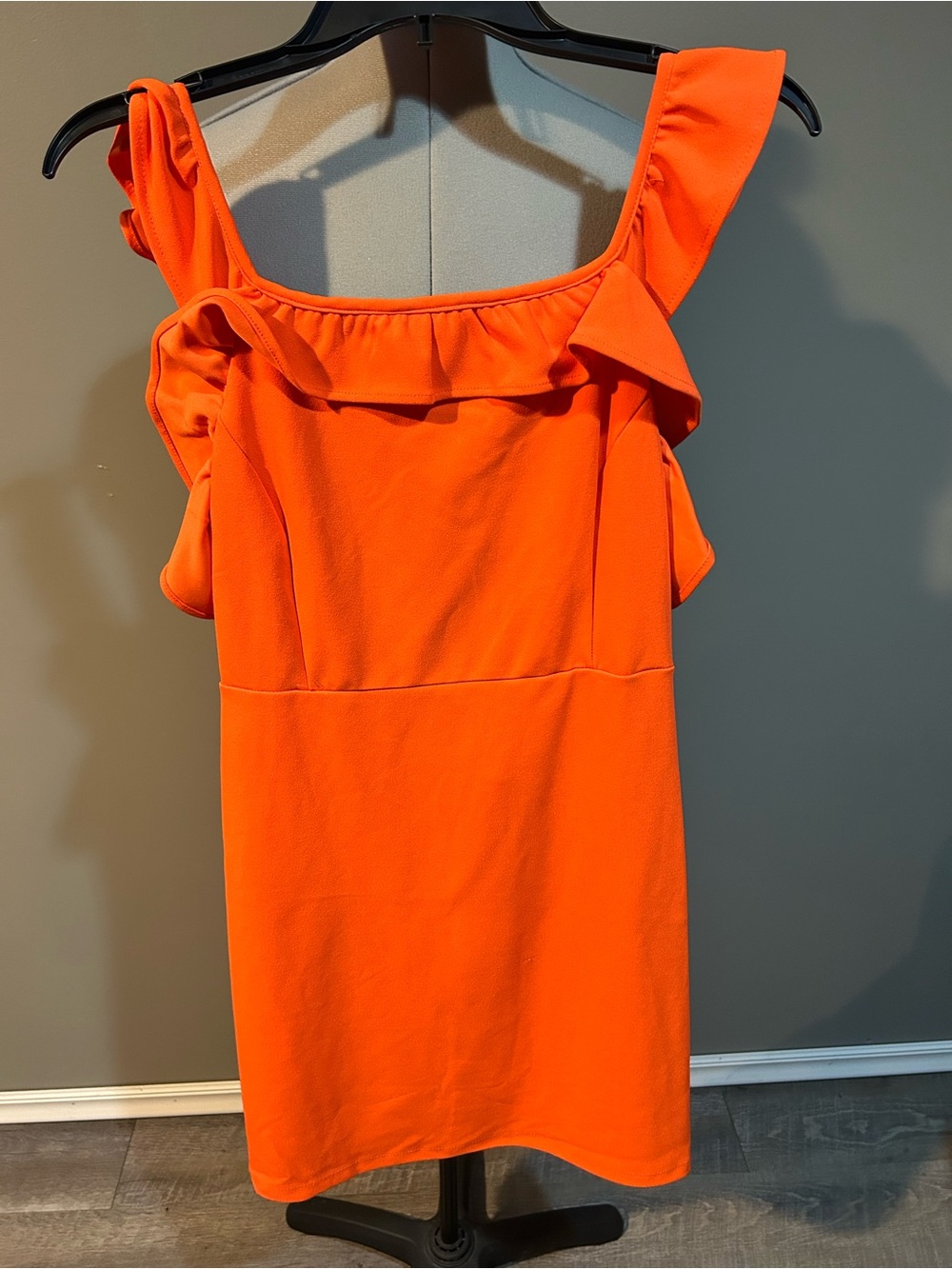 Glamour Bright Orange Ruffle-Shoulder Mini Dress